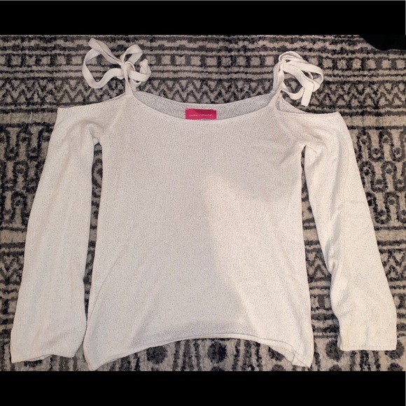 White Cold Shoulder Tie Sweater - Picture 2 of 2